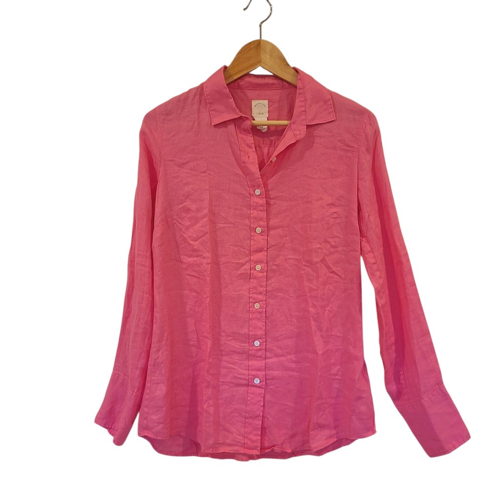 J.Crew Perfect Shirt Pink Linen Button Down Long Sleeve Women's‎ Size 2